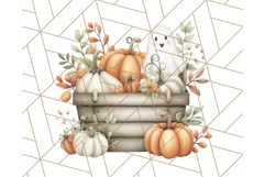 Watercolor Halloween Cottage Clipart, Ghosts &amp; Pumpkins Png Product Image 4