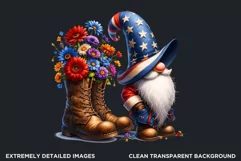 Floral patriotic gnome clipart, 4th of july gnome, USA flag Product Image 2