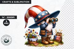 Floral patriotic gnome clipart, 4th of july gnome, USA flag Product Image 1