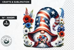 Floral patriotic gnome clipart, 4th of july gnome, USA flag Product Image 1