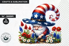 Floral patriotic gnome clipart, 4th of july gnome, USA flag Product Image 1