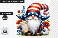 Floral patriotic gnome clipart, 4th of july gnome, USA flag Product Image 1