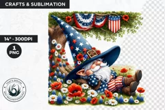 Floral patriotic gnome clipart, 4th of july gnome, USA flag Product Image 1
