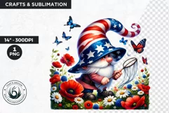 Floral patriotic gnome clipart, 4th of july gnome, USA flag Product Image 1