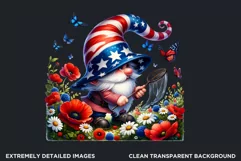Floral patriotic gnome clipart, 4th of july gnome, USA flag Product Image 2