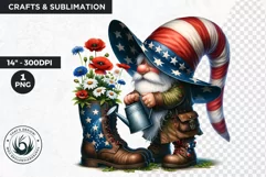 Floral patriotic gnome clipart, 4th of july gnome, USA flag Product Image 1