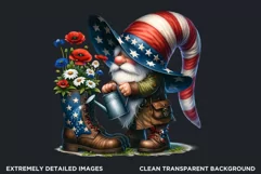 Floral patriotic gnome clipart, 4th of july gnome, USA flag Product Image 2