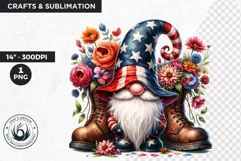 Floral patriotic gnome clipart, 4th of july gnome, USA flag Product Image 1
