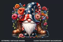Floral patriotic gnome clipart, 4th of july gnome, USA flag Product Image 2