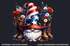 Floral patriotic gnome clipart, 4th of july gnome, USA flag Product Image 2