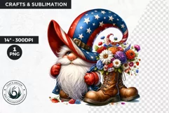 Floral patriotic gnome clipart, 4th of july gnome, USA flag Product Image 1