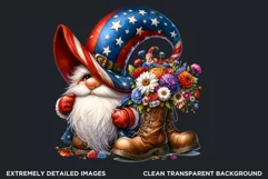 Floral patriotic gnome clipart, 4th of july gnome, USA flag Product Image 2