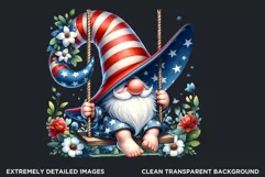 Floral patriotic gnome clipart, 4th of july gnome, USA flag Product Image 2