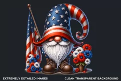 Floral patriotic gnome clipart, 4th of july gnome, USA flag Product Image 2