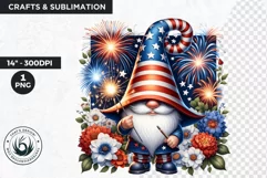 Floral patriotic gnome clipart, 4th of july gnome, USA flag Product Image 1