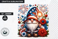 Floral patriotic gnome clipart, 4th of july gnome, USA flag Product Image 1