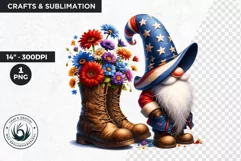 Floral patriotic gnome clipart, 4th of july gnome, USA flag Product Image 1