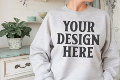 Gildan 18000 Ash Mockup , Crewneck Sweatshirt Boho Mock-up Product Image 1