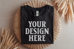 Gildan 64000 Black Folded T-Shirt Mockup | Flat Lay Unisex Product Image 1