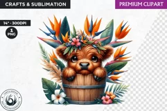 Highland calf Clipart, Highland cow in a bucket, Spring png Product Image 1
