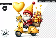 Valentines day clipart, yellow Gnome clipart in vespa,love Product Image 1