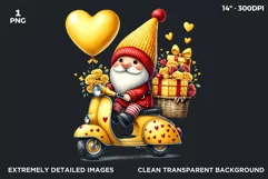 Valentines day clipart, yellow Gnome clipart in vespa,love Product Image 2