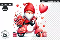 Valentines day clipart, red Gnome clipart in vespa,love png Product Image 1