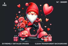 Valentines day clipart, red Gnome clipart in vespa,love png Product Image 2