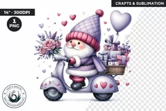 Valentines day clipart, Pink Gnome clipart, vespa png Product Image 1