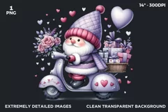 Valentines day clipart, Pink Gnome clipart, vespa png Product Image 2