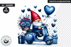 Valentines day clipart, blue Gnome clipart in vespa,love Product Image 1