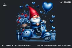 Valentines day clipart, blue Gnome clipart in vespa,love Product Image 2