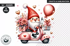 Valentines day clipart, Rose gold Gnome clipart in vespa Product Image 1