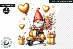 Valentines day clipart, gold Gnome clipart in vespa,love png Product Image 1
