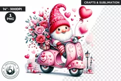 Valentines day clipart, pink Gnome clipart in vespa,love Product Image 1