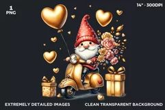 Valentines day clipart, gold Gnome clipart in vespa,love png Product Image 2
