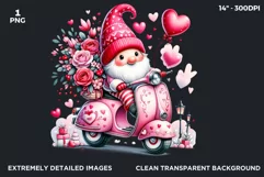 Valentines day clipart, pink Gnome clipart in vespa,love Product Image 2