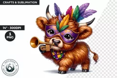 Highland cow clipart, Mardi Gras Clipart, Highland calf PNG Product Image 1