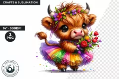 Highland cow clipart, Mardi Gras Clipart, Highland calf PNG Product Image 1