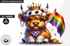 Highland cow clipart, Mardi Gras Clipart, Highland calf PNG Product Image 1