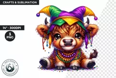 Highland cow clipart, Mardi Gras Clipart, Highland calf PNG Product Image 1