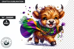 Highland cow clipart, Mardi Gras Clipart, Highland calf PNG Product Image 1