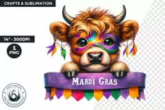 Mardi Gras Clipart, Highland calf PNG, Highland cow clipart Product Image 1