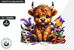 Highland cow clipart, Mardi Gras Clipart, Highland calf PNG Product Image 1