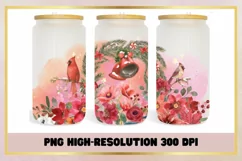 16 oz Libbey Glass Can Flowers Watercolor Christmas Product Image 1