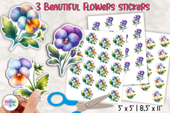 Floral Stickers, Pansy Flowers Stickers, Printable Stickers Product Image 1