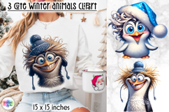 Cute Winter Animals in Blue Hat Clipart, Funny Penguin PNG Product Image 1