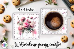 Watercolour Peonies Coaster Print | Peony Flowers PNG Product Image 1