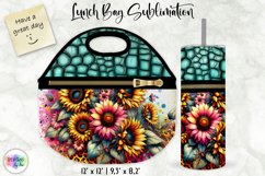 Flowers on Animal Print Lunch Bag Design, Embossed Leather Product Image 1