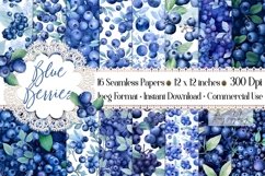 16 Seamless Watercolor Blueberries Fruit Farm Digital Papers Product Image 1